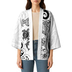 New Zealand Sea Animals with Maori Tribal Tattoo Kimono White Color