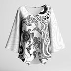 New Zealand Sea Animals with Maori Tribal Tattoo Kimono Sleeve Blouse White Color