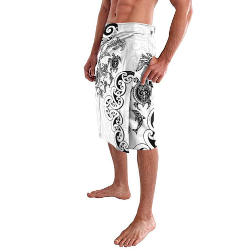 New Zealand Sea Animals with Maori Tribal Tattoo Lavalava White Color