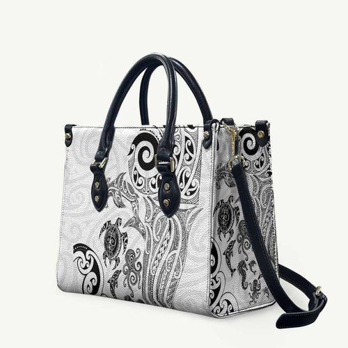 New Zealand Sea Animals with Maori Tribal Tattoo Leather Bag White Color