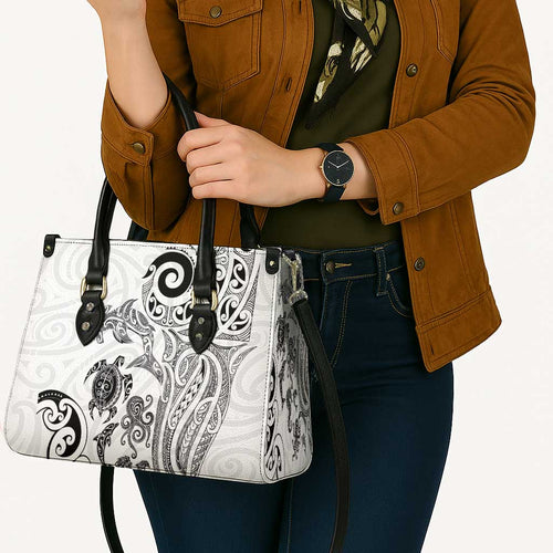 New Zealand Sea Animals with Maori Tribal Tattoo Leather Bag White Color