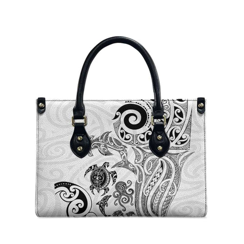 New Zealand Sea Animals with Maori Tribal Tattoo Leather Bag White Color