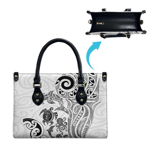 New Zealand Sea Animals with Maori Tribal Tattoo Leather Bag White Color