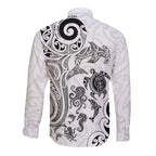 New Zealand Sea Animals with Maori Tribal Tattoo Long Sleeve Button Shirt White Color