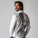 New Zealand Sea Animals with Maori Tribal Tattoo Long Sleeve Polo Shirt White Color