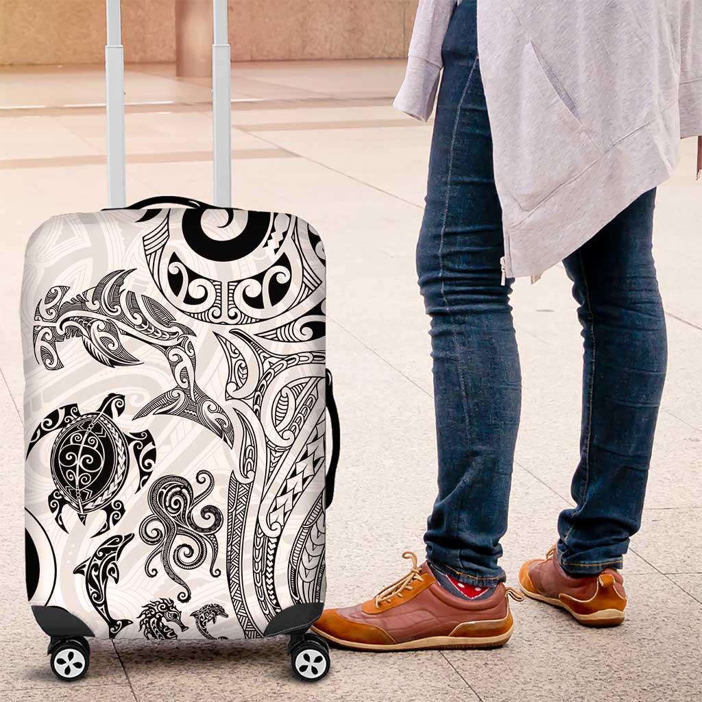 New Zealand Sea Animals with Maori Tribal Tattoo Luggage Cover White Color