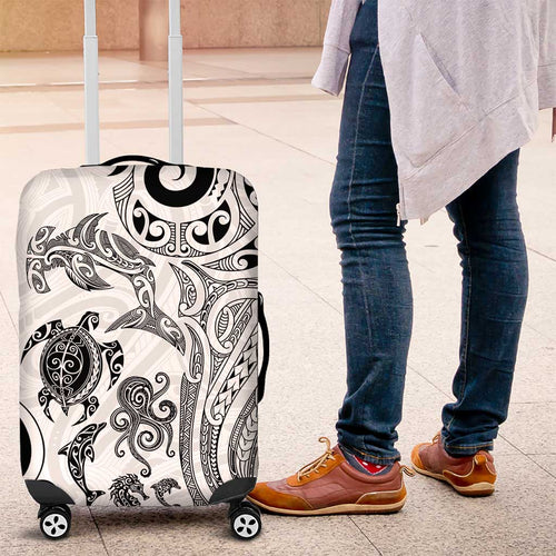 New Zealand Sea Animals with Maori Tribal Tattoo Luggage Cover White Color
