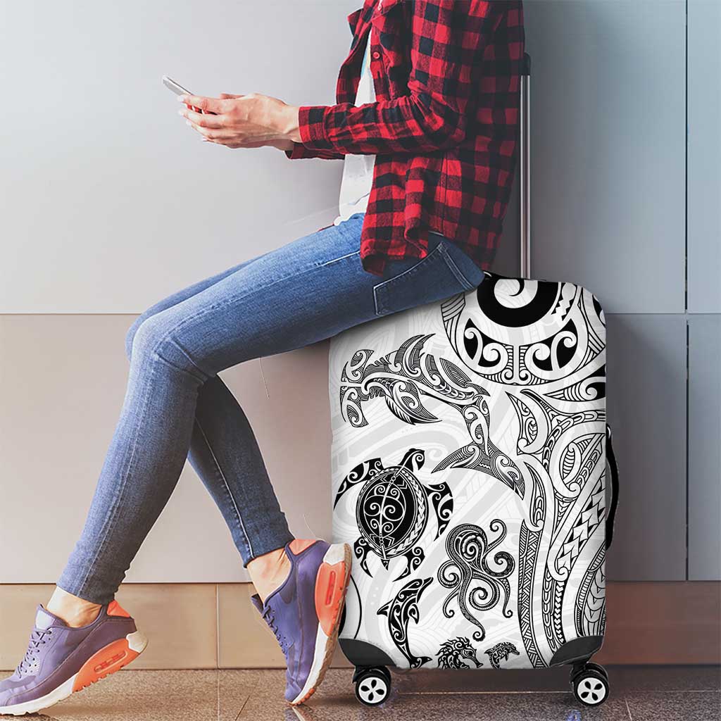 New Zealand Sea Animals with Maori Tribal Tattoo Luggage Cover White Color