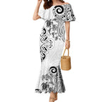 New Zealand Sea Animals with Maori Tribal Tattoo Mermaid Dress White Color