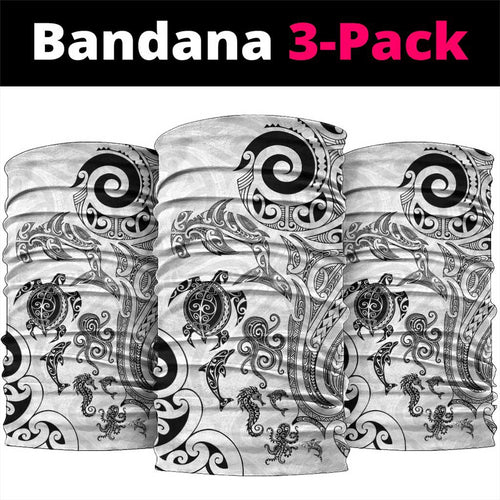 New Zealand Sea Animals with Maori Tribal Tattoo Neck Gaiter White Color