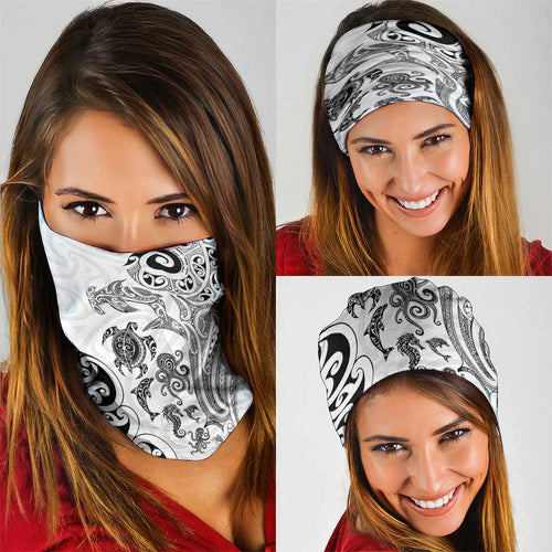 New Zealand Sea Animals with Maori Tribal Tattoo Neck Gaiter White Color