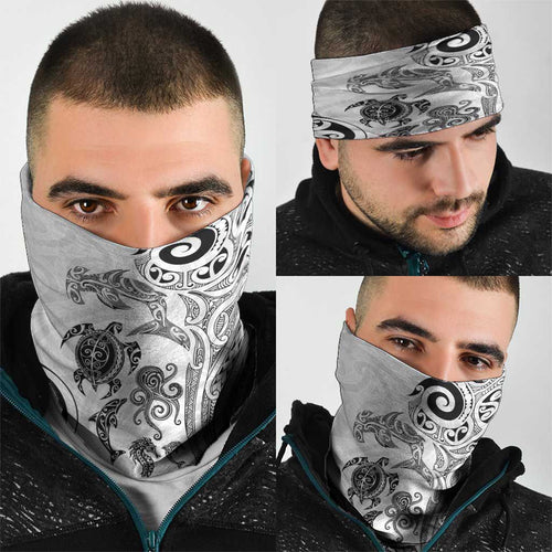 New Zealand Sea Animals with Maori Tribal Tattoo Neck Gaiter White Color