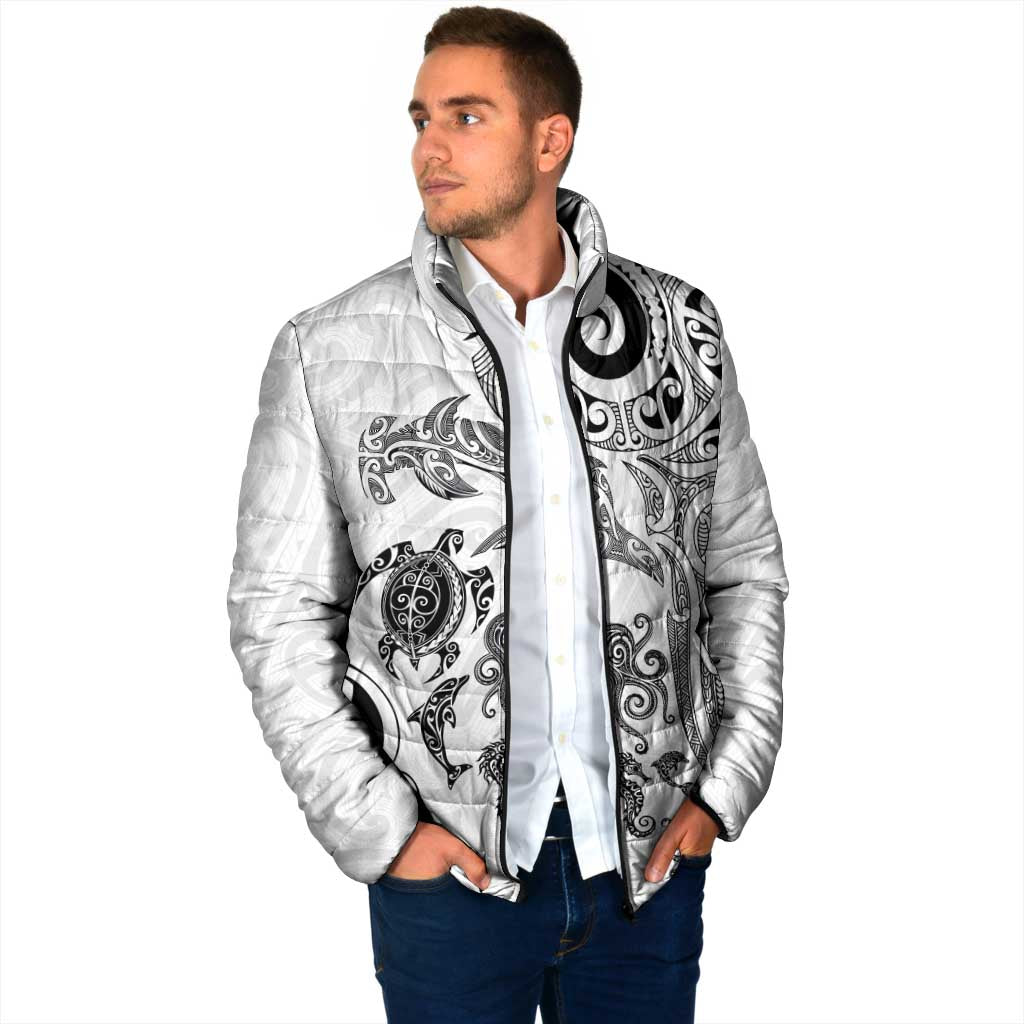 New Zealand Sea Animals with Maori Tribal Tattoo Padded Jacket White Color