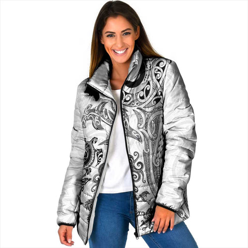 New Zealand Sea Animals with Maori Tribal Tattoo Padded Jacket White Color