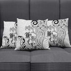 New Zealand Sea Animals with Maori Tribal Tattoo Pillow Cover White Color