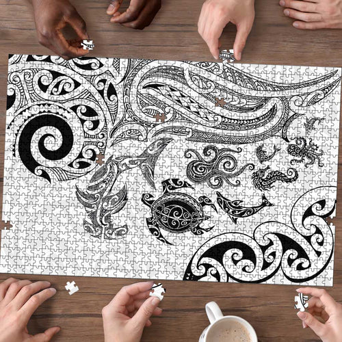 New Zealand Sea Animals with Maori Tribal Tattoo Puzzle White Color