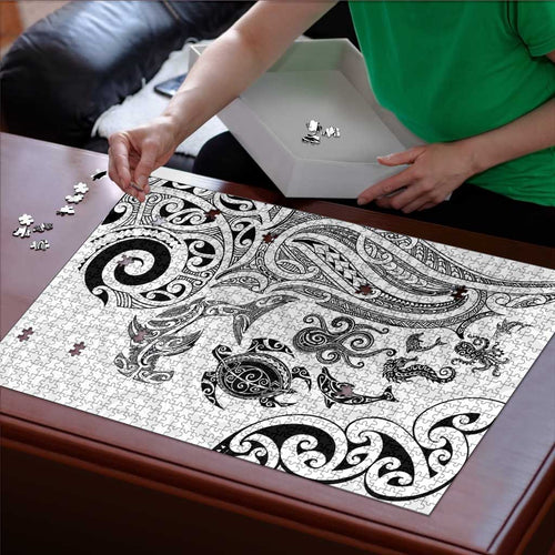 New Zealand Sea Animals with Maori Tribal Tattoo Puzzle White Color