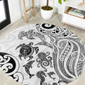 New Zealand Sea Animals with Maori Tribal Tattoo Round Carpet White Color