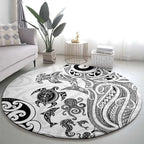 New Zealand Sea Animals with Maori Tribal Tattoo Round Carpet White Color