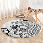 New Zealand Sea Animals with Maori Tribal Tattoo Round Carpet White Color