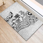 New Zealand Sea Animals with Maori Tribal Tattoo Rubber Doormat White Color