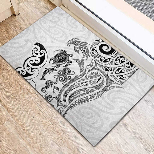 New Zealand Sea Animals with Maori Tribal Tattoo Rubber Doormat White Color