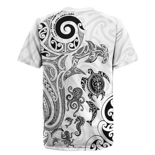New Zealand Sea Animals with Maori Tribal Tattoo Rugby Jersey White Color