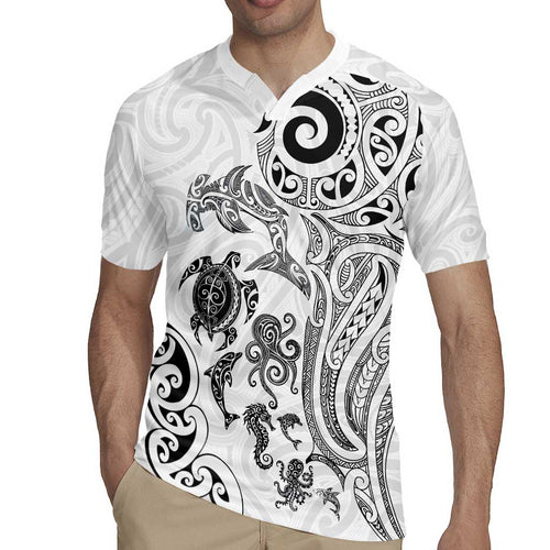 New Zealand Sea Animals with Maori Tribal Tattoo Rugby Jersey White Color