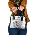 New Zealand Sea Animals with Maori Tribal Tattoo Shoulder Handbag White Color