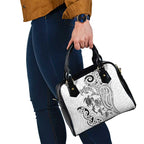 New Zealand Sea Animals with Maori Tribal Tattoo Shoulder Handbag White Color