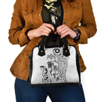 New Zealand Sea Animals with Maori Tribal Tattoo Shoulder Handbag White Color