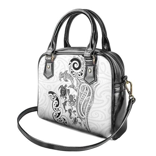 New Zealand Sea Animals with Maori Tribal Tattoo Shoulder Handbag White Color