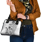 New Zealand Sea Animals with Maori Tribal Tattoo Shoulder Handbag White Color
