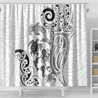New Zealand Sea Animals with Maori Tribal Tattoo Shower Curtain White Color