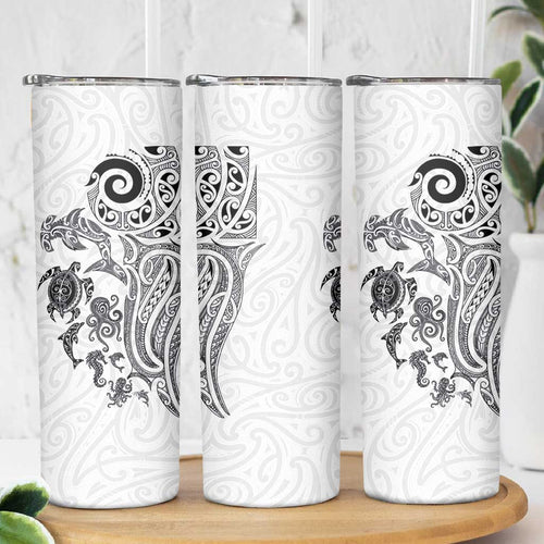 New Zealand Sea Animals with Maori Tribal Tattoo Skinny Tumbler White Color