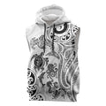 New Zealand Sea Animals with Maori Tribal Tattoo Sleeveless Hoodie White Color
