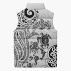 New Zealand Sea Animals with Maori Tribal Tattoo Sleeveless Puffer Jacket White Color