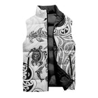 New Zealand Sea Animals with Maori Tribal Tattoo Sleeveless Puffer Jacket White Color