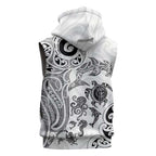 New Zealand Sea Animals with Maori Tribal Tattoo Sleeveless Zip Hoodie White Color