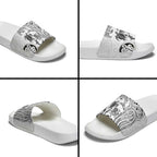 New Zealand Sea Animals with Maori Tribal Tattoo Slide Sandals White Color