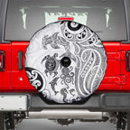 New Zealand Sea Animals with Maori Tribal Tattoo Spare Tire Cover White Color