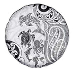New Zealand Sea Animals with Maori Tribal Tattoo Spare Tire Cover White Color