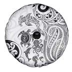 New Zealand Sea Animals with Maori Tribal Tattoo Spare Tire Cover White Color