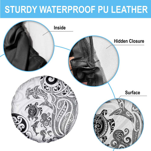 New Zealand Sea Animals with Maori Tribal Tattoo Spare Tire Cover White Color