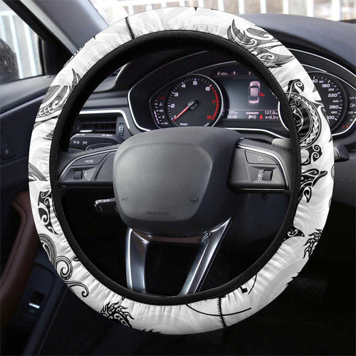 New Zealand Sea Animals with Maori Tribal Tattoo Steering Wheel Cover White Color