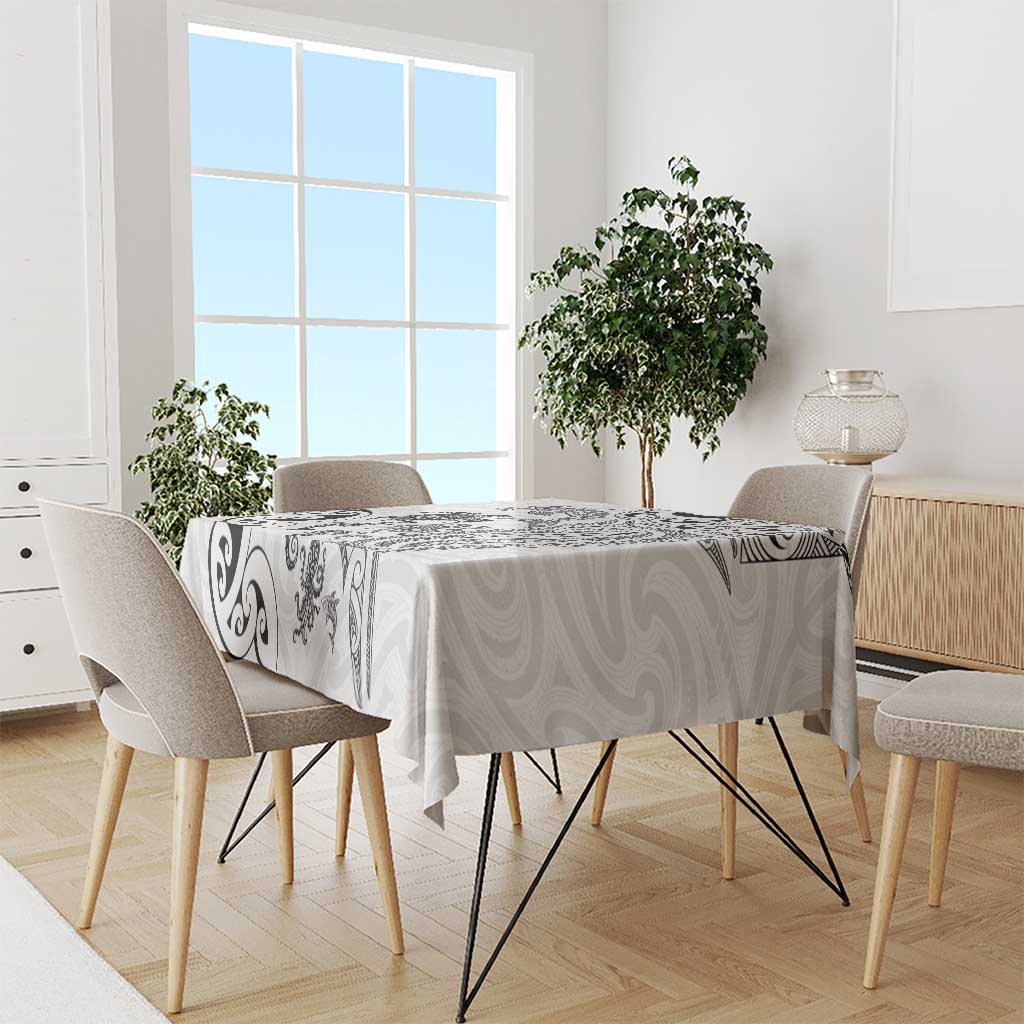 New Zealand Sea Animals with Maori Tribal Tattoo Tablecloth White Color