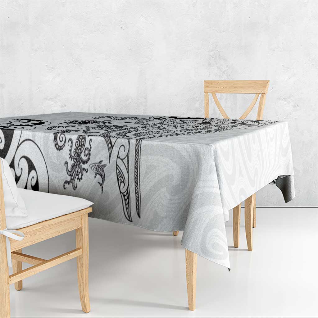 New Zealand Sea Animals with Maori Tribal Tattoo Tablecloth White Color