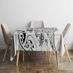 New Zealand Sea Animals with Maori Tribal Tattoo Tablecloth White Color