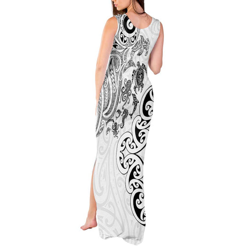 New Zealand Sea Animals with Maori Tribal Tattoo Tank Maxi Dress White Color