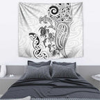 New Zealand Sea Animals with Maori Tribal Tattoo Tapestry White Color